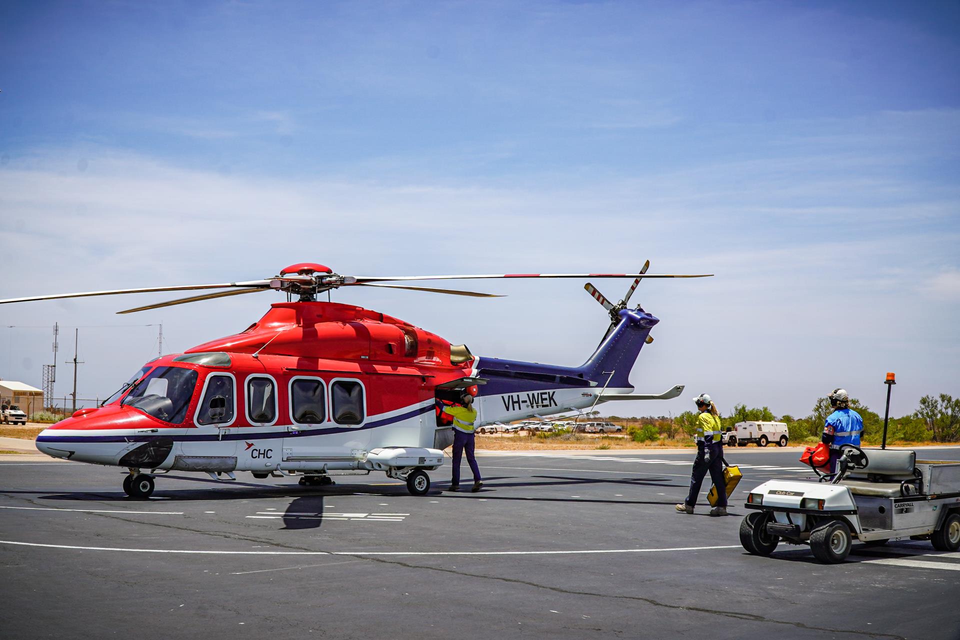 Helicopter being loaded at Exmouth Heliport